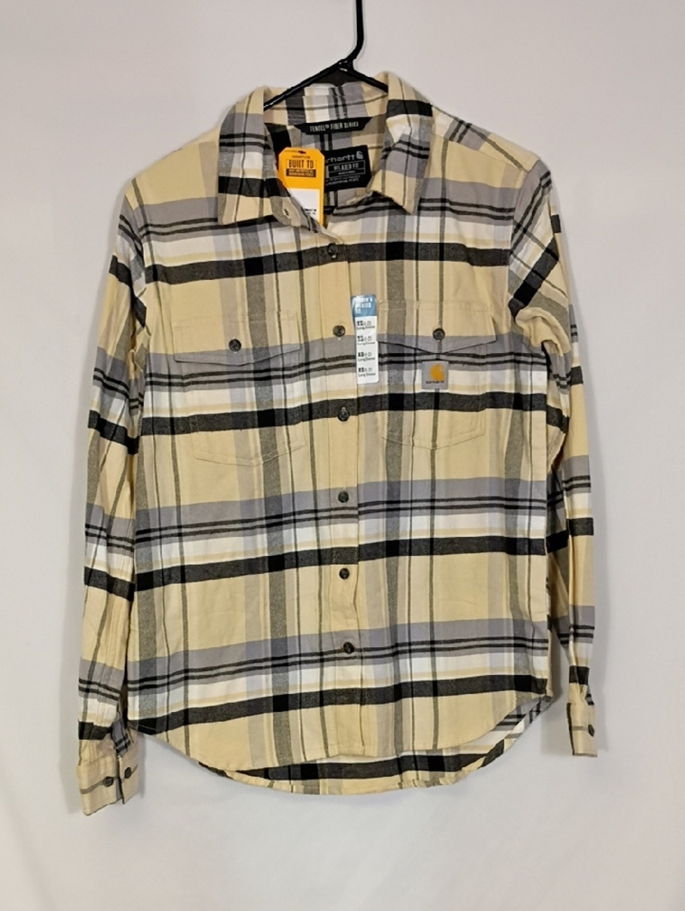 NWT Carhartt Women's Oat Milk Tencel Relaxed Fit Long Sleeve Button Down Sz Sm